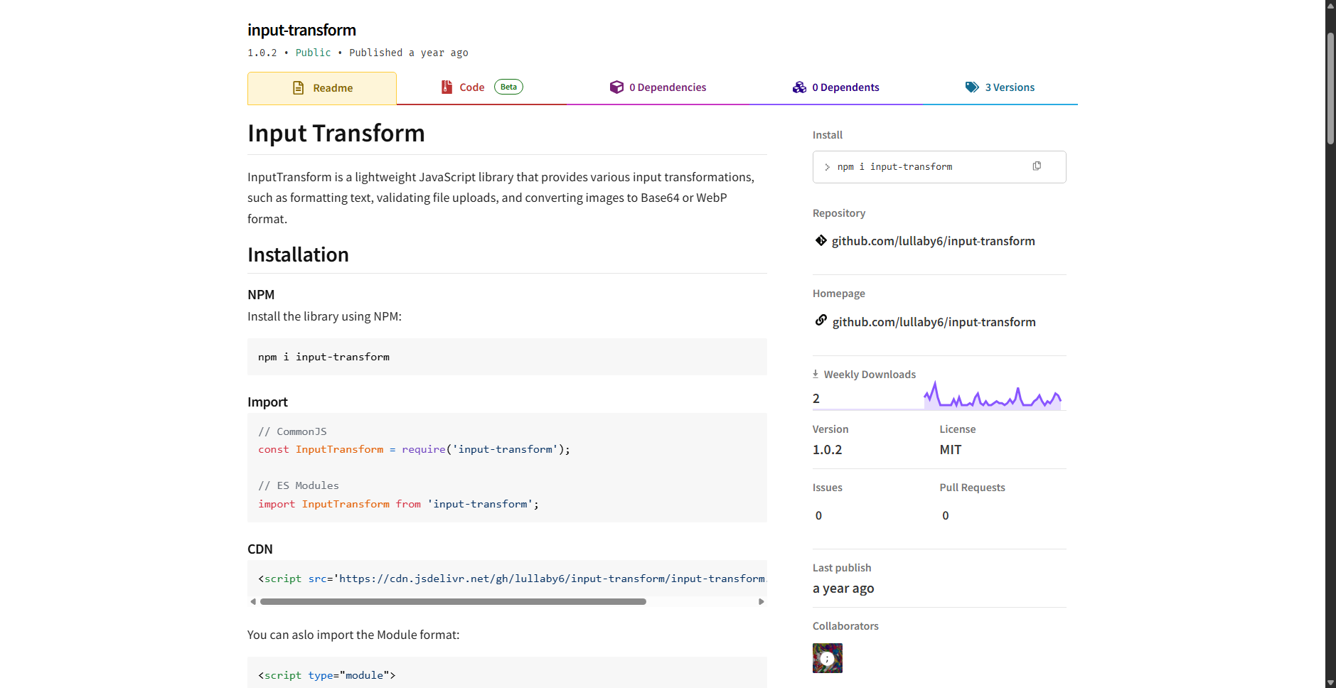 Input Transform preview
